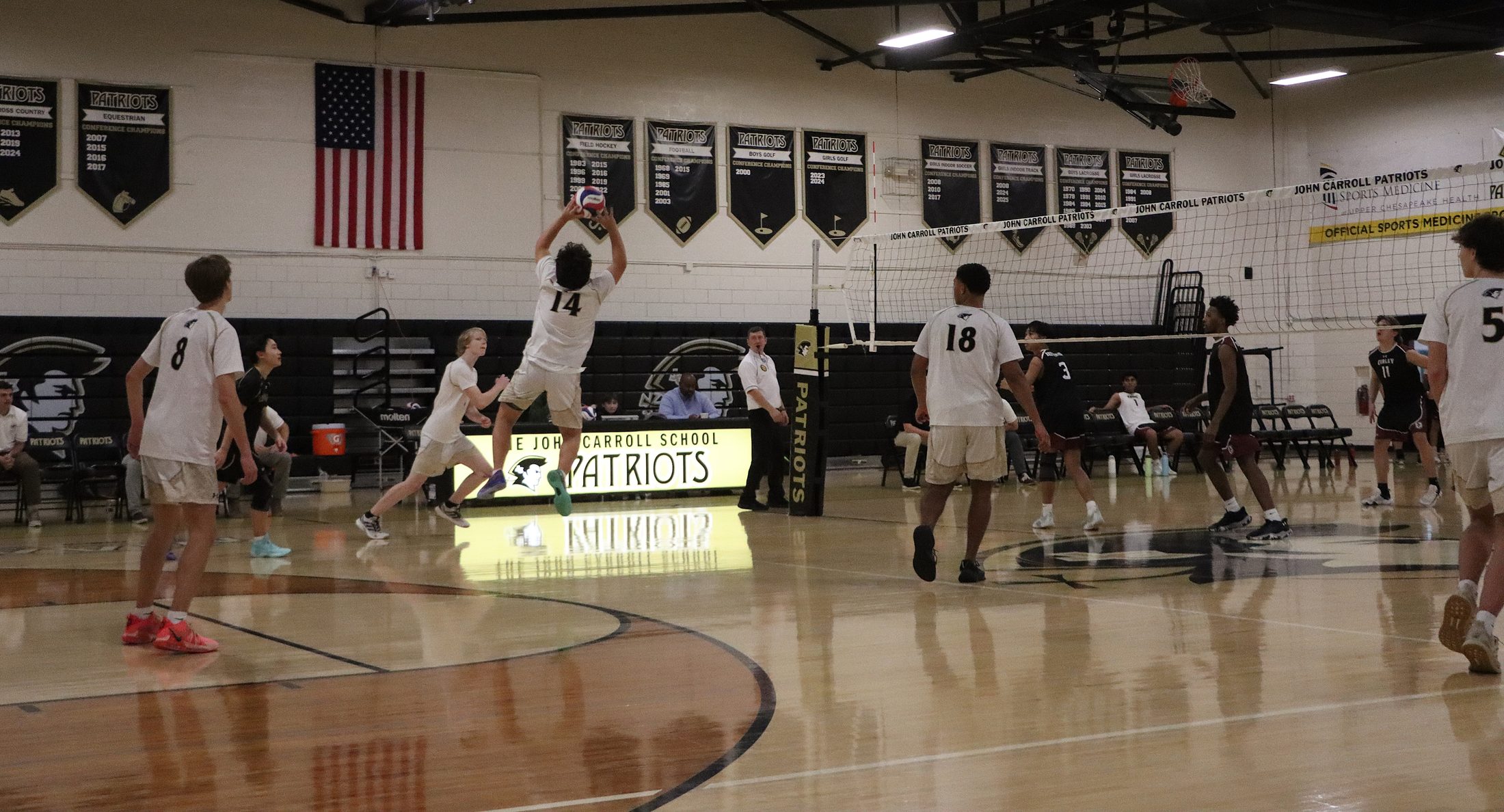 Patriots setter in action at the net